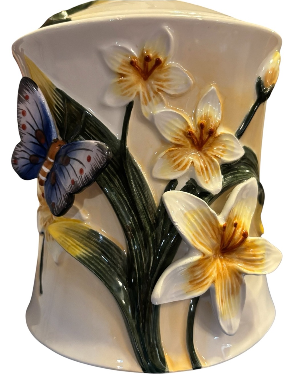 Corner Ruby Botanical Collection Butterfly / Lily Ceramic Canister